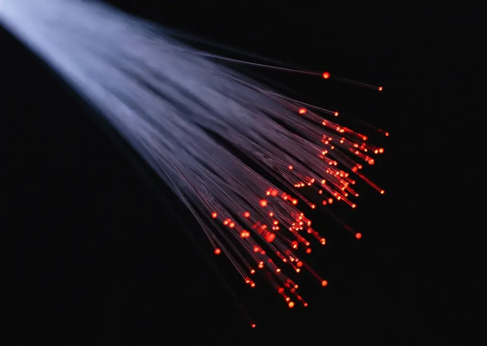 Glowing fibre optic strands, fast business broadband